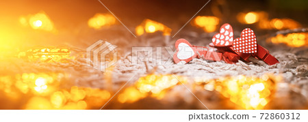 valentine's day concept, red hearts with garland, copy space 72860312