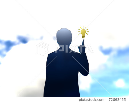 指向一個燈泡圖標的輪廓男子的CG插圖 72862435
