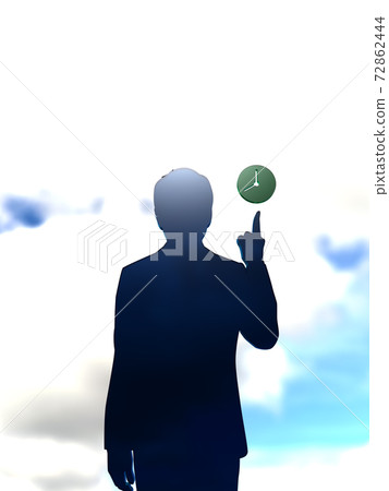指向時鐘圖標的輪廓男子的CG插圖 72862444