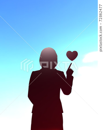 CG illustration of a silhouette woman pointing at a heart icon CG illustration of a silhouette woman pointing at a heart icon 72862477