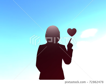 CG illustration of a silhouette woman pointing at a heart icon CG illustration of a silhouette woman pointing at a heart icon 72862478