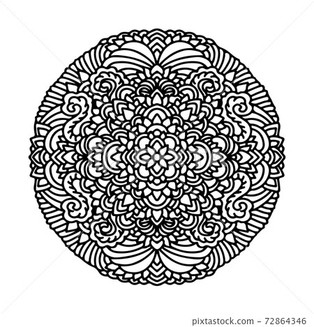 Abstract mandala ornament. Asian pattern. Black and white authentic background. Vector illustration. Abstract mandala ornament. Asian pattern. Black and white authentic background. Vector illustration. 72864346
