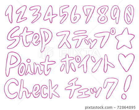 A set of numbers and letters with pink handwritten borders A set of numbers and letters with pink handwritten borders 72864895
