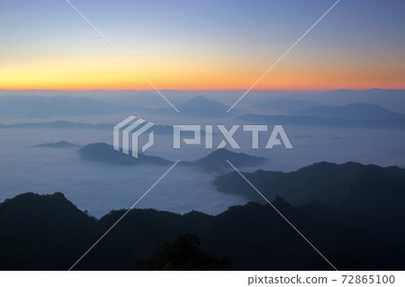 sea fog on the mountain hills sea fog on the mountain hills 72865100