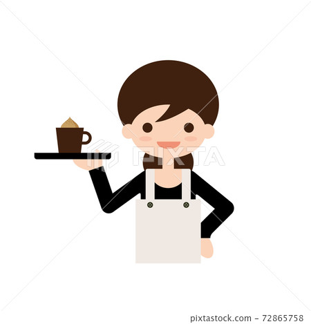 Illustration of a cafe employee (with hair tied at the back) 72865758