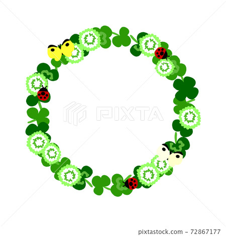Circle frame of ladybird and white clover with butterflies Circle frame of ladybird and white clover with butterflies 72867177