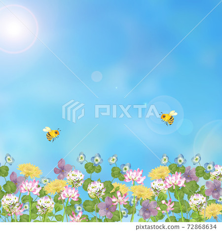Watercolor illustration of spring fields and bees Watercolor illustration of spring fields and bees 72868634