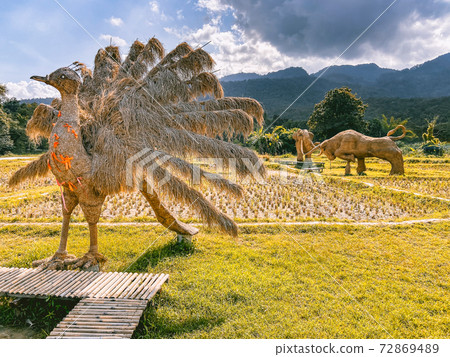 Giant animal and King Kong hay sculptures in Huay Tung Tao Lake Don Kaeo in Chiang Mai province Giant animal and King Kong hay sculptures in Huay Tung Tao Lake Don Kaeo in Chiang Mai province 72869489