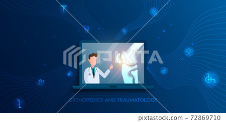 Technology for treatment of knee bone injury. Abstract traumatology and orthopedics. Medical science in the hospital for body joints.	 72869710