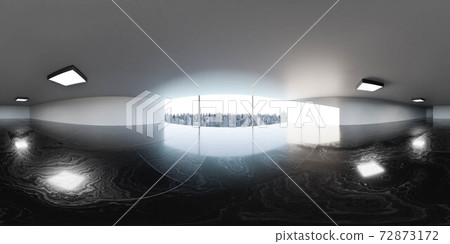 Modern white empty business office loft apartment interior full 360 degree panorama in equirectangular 3d render illustration 72873172