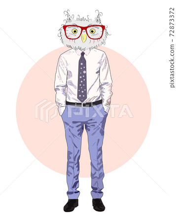 fashion animal illustration, anthropomorphic design, furry art, hand drawn illustration of owl boy hipster 72873372