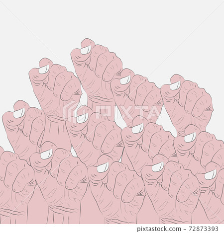 People raised hands fist air fighting for their rights and shouting.Concept of revolution or protest. 72873393