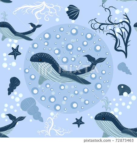 seamless pattern with underwater animals, seaweed and corals. Repeated texture with sea cartoon characters. seamless pattern with underwater animals, seaweed and corals. Repeated texture with sea cartoon characters. 72873463