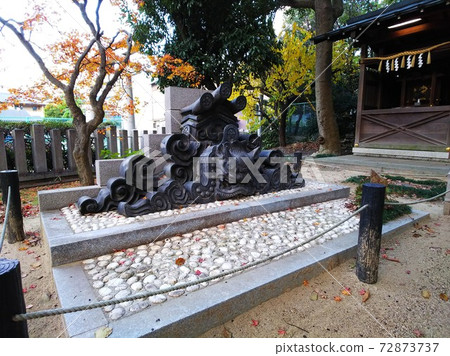 An old onigawara exhibited and preserved in the precincts of the autumnal shrine An old onigawara exhibited and preserved in the precincts of the autumnal shrine 72873737