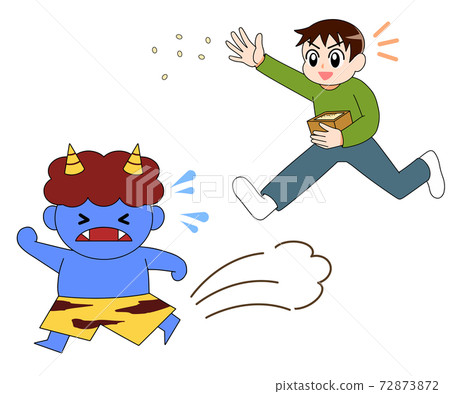 Bean-maki boy and blue demon illustration 72873872