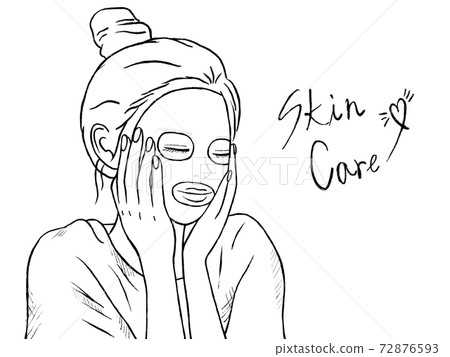 女人做面膜的黑白手繪插圖圖像 女人做面膜的黑白手繪插圖圖像 72876593