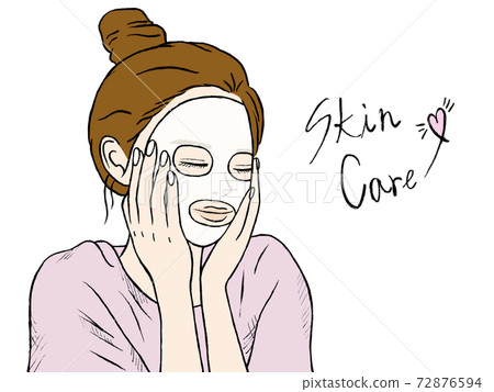 女人做臉包的手繪插圖圖像 女人做臉包的手繪插圖圖像 72876594