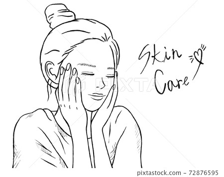 女人做皮膚護理的黑白手繪插圖圖像 72876595