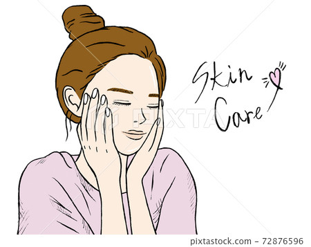 女人做皮膚護理的手繪插圖圖像 72876596