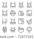 Diet icon illustration vector set. Contains such icons as Body, Diet, Skinny, Fat, Weight loss, Overweight, Fitness, and more. Expanded Stroke 72877345
