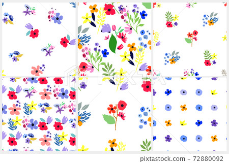 Seamless pattern set. Vector floral design with wildflowers. Romantic background collection Seamless pattern set. Vector floral design with wildflowers. Romantic background collection 72880092