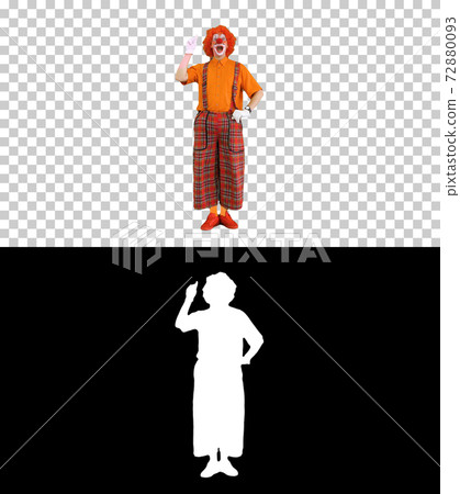 Clown pointing a finger up having and idea and thinking, Alpha C Clown pointing a finger up having and idea and thinking, Alpha C 72880093