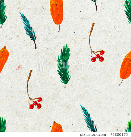 Autumn watercolor hand drawn seamless pattern with leaves mushrooms and pine cones 72880173