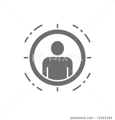 Man in target scope, identity check grey icon. 72881564