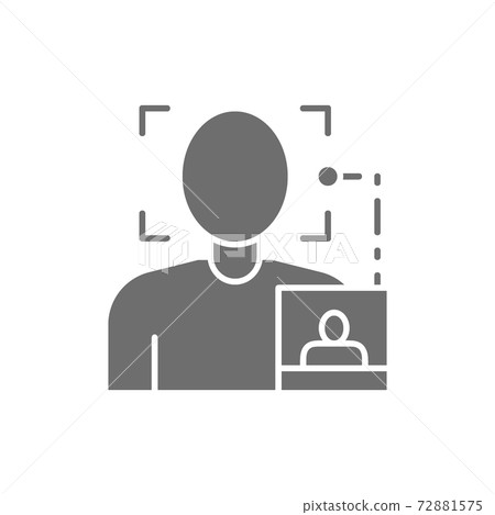 Face search by photo, biometric identification grey icon. Face search by photo, biometric identification grey icon. 72881575