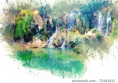 Watercolor drawing. Kravice Falls near the city of Mostar. Bosnia and Herzegovina Watercolor drawing. Kravice Falls near the city of Mostar. Bosnia and Herzegovina 72881812