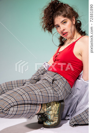 White young woman on green White young woman on green 72881890