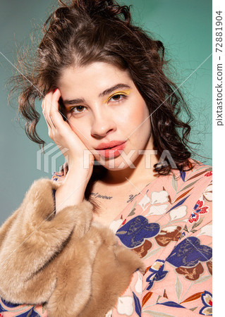 White european girl on green White european girl on green 72881904