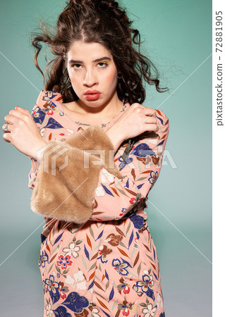 White european girl on green White european girl on green 72881905