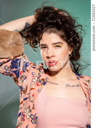 White european girl on green 72882027