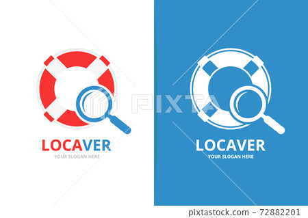 Vector lifebuoy and loupe logo combination. Unique lifeboat and search logotype design template 72882201
