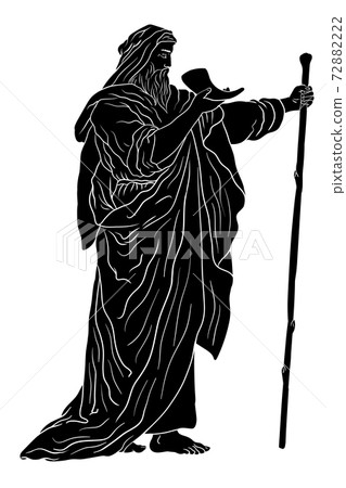 Beggar old man with a staff. 72882222