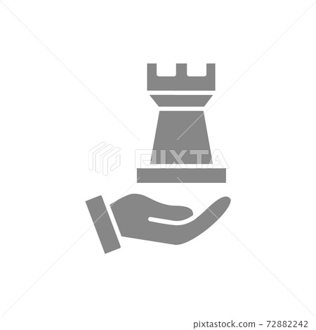 Rook chess on hand gray icon. Board game, table entertainment symbol 72882242