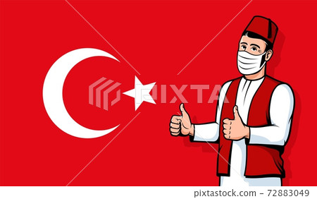 Turkish man in medical mask on Turkey flag background 72883049