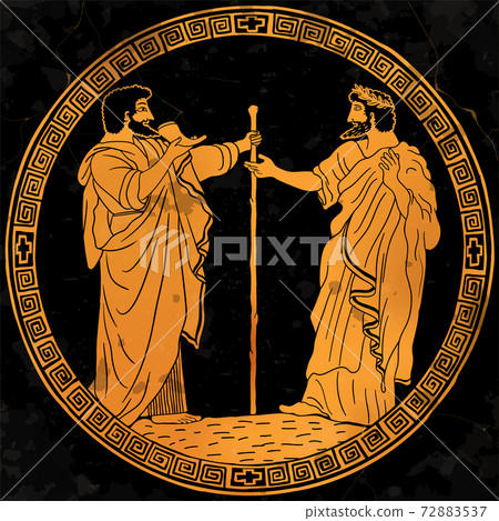 Beggar old man with a staff. 72883537