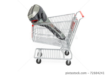 Shopping cart with foil-type cordless razor, shaver. 3D rendering Shopping cart with foil-type cordless razor, shaver. 3D rendering 72884241