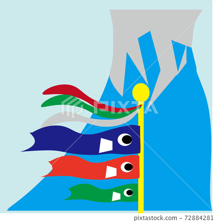 鯉魚旗在兒童節游泳的場景，富士山為背景，湛藍的天空 72884281