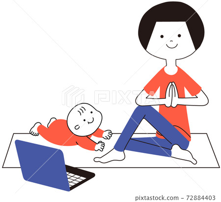 Women and babies doing yoga for Arda Mazzendrasana (half fish king pose) in online yoga 72884403