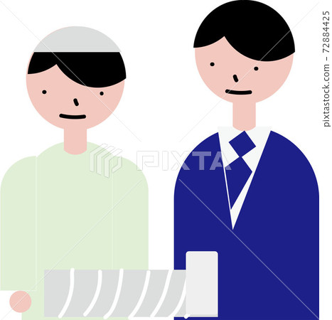 A man and a patient who went to a hospital in a suit from the company to treat an injury caused by a colleague's accident. A man and a patient who went to a hospital in a suit from the company to treat an injury caused by a colleague's accident. 72884425