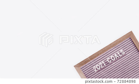 Long pink vertical letter board with words 2021 GOALS. New Year promises and resolutions. Copy space on white background. Horizontal banner 16:9. 72884898