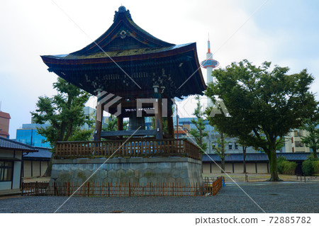 Bell tower with light rain, Higashi Honganji Temple and Kyoto Tower 72885782