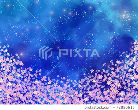 Illustration of starry sky and cherry blossoms at night 72886615