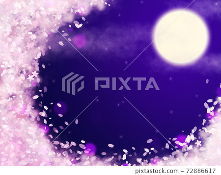 Illustration of full moon and cherry blossoms at night Illustration of full moon and cherry blossoms at night 72886617