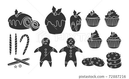 Xmas sweet food glyph pudding cupcake vector set 72887216