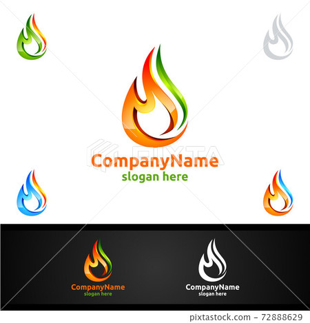 3D Fire Flame Element Vector Logo Design - Stock Illustration [72888629 ...