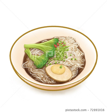 The digital painting of Taiwan thin noodles with sesame oil, Taiwanese traditional famous food isometric icon raster illustration on white background. The digital painting of Taiwan thin noodles with sesame oil, Taiwanese traditional famous food isometric icon raster illustration on white background. 72891016